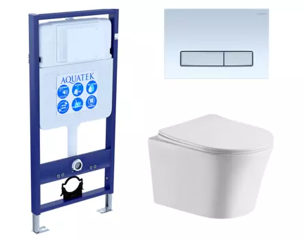 Комплект 3 в 1 инсталляция Акватек Standart 50 + Подвесной унитаз CeruttiSpa Adige Aria CT7837 с кнопкой белой хром INS-0000012 + 7837 + KDI-0000030