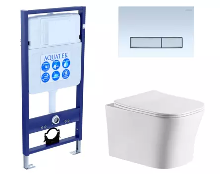Комплект 3 в 1 инсталляция Акватек Standart 50 + Подвесной унитаз CeruttiSpa Marmolada aria CT7778 с кнопкой белой хром INS-0000012 + 7778 + KDI-0000030