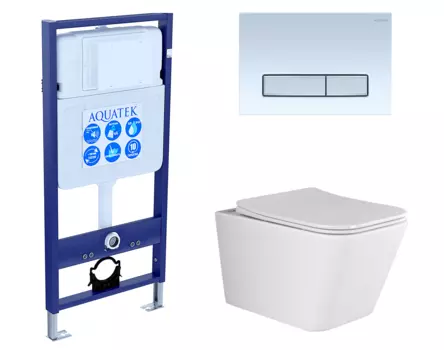 Комплект 3 в 1 инсталляция Акватек Standart 50 + Унитаз подвесной Ceramica Nova Metric Rimless CN3007 с кнопкой белой хром INS-0000012 + CN3007 + KDI-0000030