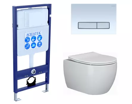 Комплект 3 в 1 инсталляция Акватек Standart 50 + Унитаз подвесной Ceramica Nova Play CN3001 с кнопкой белой хром INS-0000012 + CN3001 + KDI-0000030