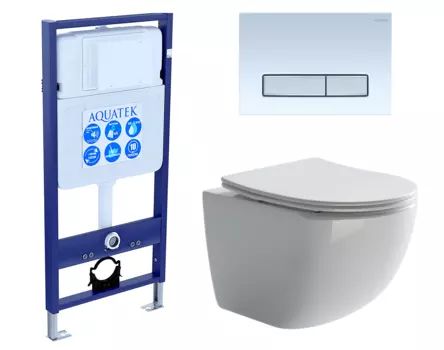 Комплект 3 в 1 инсталляция Акватек Standart 50 + Унитаз подвесной Ceramica Nova Forma CN3009 с кнопкой белой хром INS-0000012 + CN3009 + KDI-0000030