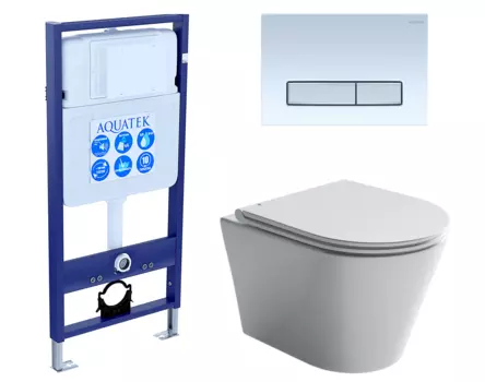 Комплект 3 в 1 инсталляция Акватек Standart 50 + Унитаз подвесной Ceramica Nova Forma CN3011 с кнопкой белой хром INS-0000012 + CN3011 + KDI-0000030