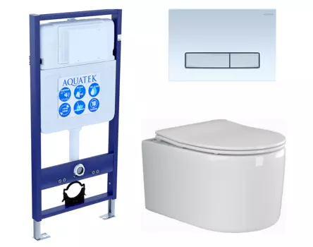 Комплект 3 в 1 инсталляция Акватек Standart 50 + Унитаз подвесной Ceramica Nova Moments CN3003 с кнопкой белой хром INS-0000012 + CN3003 + KDI-0000030
