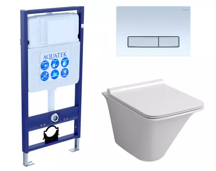 Комплект 3 в 1 инсталляция Акватек Standart 50 + Унитаз подвесной Grossman GR-4413S с кнопкой белой хром INS-0000012 + GR-4413S + KDI-0000030