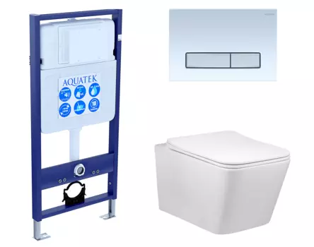 Комплект 3 в 1 инсталляция Акватек Standart 50 + Унитаз Vincea Q-Line VT1-12 с кнопкой белой хром INS-0000012 + VT1-12 + KDI-0000030