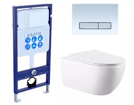 Комплект 3 в 1 инсталляция Акватек Standart 50 + Унитаз подвесной Vincea Evo VT1-34 с кнопкой белой хром INS-0000012 + VT1-34 + KDI-0000030