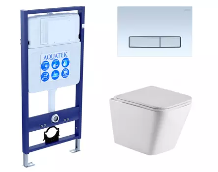 Комплект 3 в 1 инсталляция Акватек Standart 50 + Подвесной унитаз WeltWasser Gelbach 043 GL-WT с кнопкой белой хром INS-0000012 + 10000011749 + KDI-0000030