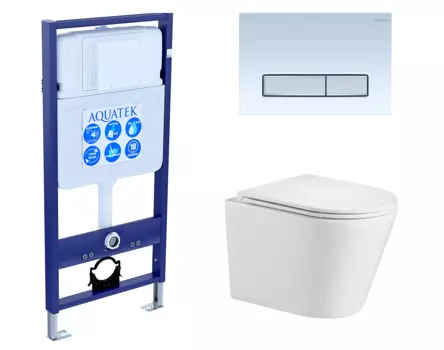 Комплект 3 в 1 инсталляция Акватек Standart 50 + Подвесной унитаз WeltWasser Salzbach 043 GL-WT с кнопкой белой хром INS-0000012 + 10000008257 + KDI-0000030