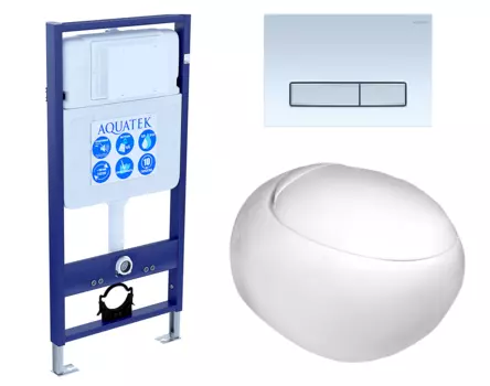 Комплект 3 в 1 инсталляция Акватек Standart 50 + Подвесной унитаз WeltWasser Jeckenbach с кнопкой белой хром INS-0000012 + 10000003809 + KDI-0000030