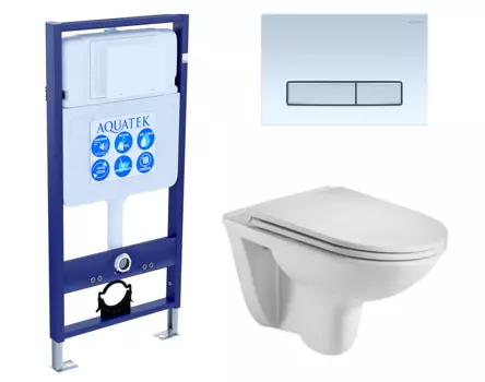 Комплект 3 в 1 инсталляция Акватек Standart 50 + Подвесной унитаз WeltWasser Baarbach 004 GL-WT с кнопкой белой хром INS-0000012 + 10000003811 + KDI-0000030