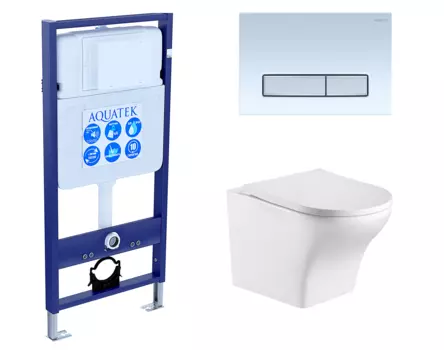 Комплект 3 в 1 инсталляция Акватек Standart 50 + Подвесной унитаз WeltWasser Odenbach 004 GL-WT с кнопкой белой хром INS-0000012 + 10000003704 + KDI-0000030