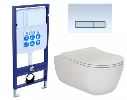 Комплект 3 в 1 инсталляция Акватек Standart 50 + Унитаз подвесной Berges Wasserhaus Ego XL 082118 с кнопкой белой хром INS-0000012 + 082118 + KDI-0000030