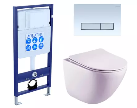 Комплект 3 в 1 инсталляция Акватек Standart 50 + Унитаз подвесной Esbano Lotus ESUPLOTUW с кнопкой белой хром INS-0000012 + ESUPLOTUW + KDI-0000030