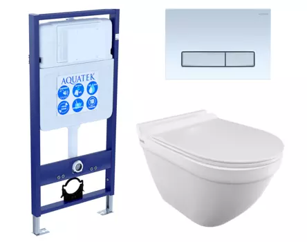 Комплект 3 в 1 инсталляция Акватек Standart 50 + Унитаз подвесной Iddis Cloud CLORDSEi25 с кнопкой белой хром INS-0000012 + CLORDSEi25 + KDI-0000021