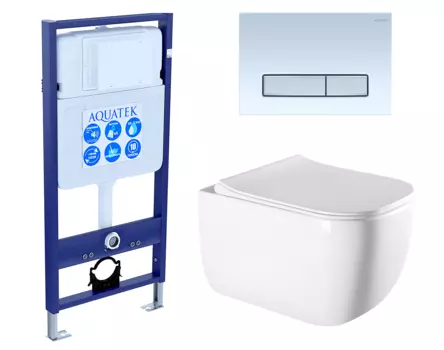 Комплект 3 в 1 инсталляция Акватек Standart 50 + Унитаз подвесной Vincea Form VT1-35 с кнопкой белой хром INS-0000012 + VT1-35 + KDI-0000030