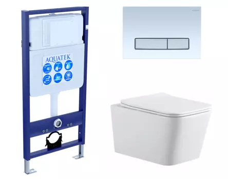 Комплект 3 в 1 инсталляция Акватек Standart 50 + Подвесной унитаз SinteSi BALTI с кнопкой белой хром INS-0000012 + SIN-TS-BLT-171 + KDI-0000030