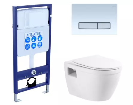 Комплект 3 в 1 инсталляция Акватек Standart 50 + Унитаз подвесной BelBagno Loto BB070CHR/SC с кнопкой белой хром INS-0000012 + BB070CHR/SC + KDI-0000030