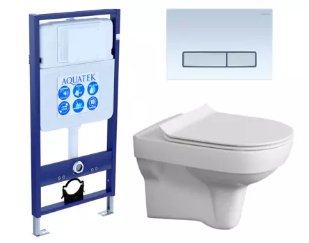 Комплект 3 в 1 инсталляция Акватек Standart 50 + Унитаз подвесной Cersanit City New clean on с кнопкой белой хром INS-0000012 + S-MZ-CITY-COn-S-DL-w + KDI-0000030