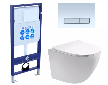 Комплект 3 в 1 инсталляция Акватек Standart 50 + Унитаз подвесной Акватек Европа AQ1900-00 с кнопкой белой хром INS-0000012 + AQ1900-00 + KDI-0000030