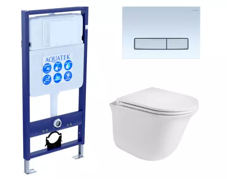 Комплект 3 в 1 инсталляция Акватек Standart 50 + Подвесной унитаз WeltWasser Telbach 004 GL-WT с кнопкой белой хром INS-0000012 + 10000003668 + KDI-0000030