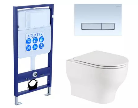 Комплект 3 в 1 инсталляция Акватек Standart 50 + Подвесной унитаз WeltWasser Erlenbach 004 GL-WT с кнопкой белой хром INS-0000012 + 10000003807 + KDI-0000030
