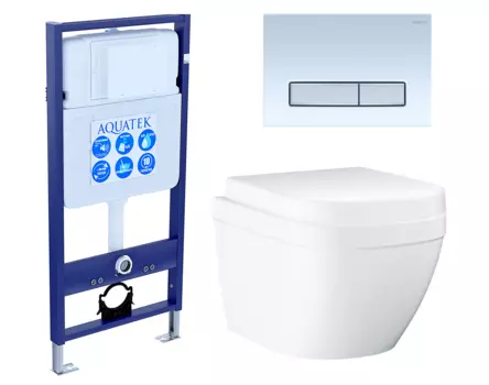 Комплект 3 в 1 инсталляция Акватек Standart 50 + Унитаз подвесной Grohe Euro Ceramic 39206000 с кнопкой белой хром INS-0000012 + 39206000 + 39330001 + KDI-0000030