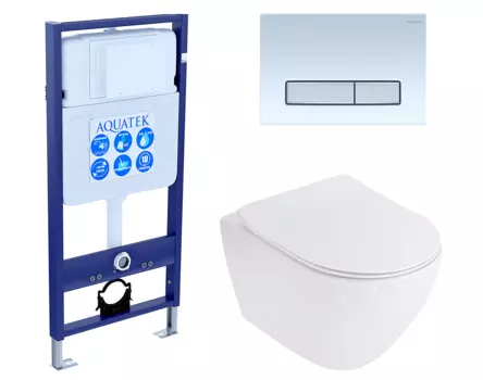 Комплект 3 в 1 инсталляция Акватек Standart 50 + Унитаз подвесной Cezares Stylus CZR-513-TH-R с кнопкой белой хром INS-0000012 + CZR-513-TH-R + CZR-2011-SC + KDI-0000030