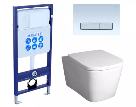 Комплект 3 в 1 инсталляция Акватек Standart 50 + Унитаз подвесной BelBagno Albano BB120CHR с кнопкой белой хром INS-0000012 + BB120CHR + BB120SC + KDI-0000030