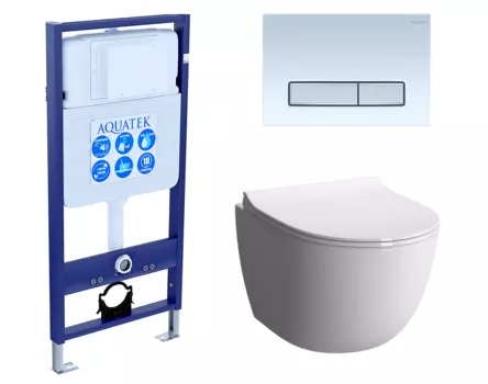 Комплект 3 в 1 инсталляция Акватек Standart 50 + Унитаз подвесной VitrA Sento 7748В003-0075 с кнопкой белой хром INS-0000012 + 7748B003-0075 + 130-003-009 + KDI-0000021