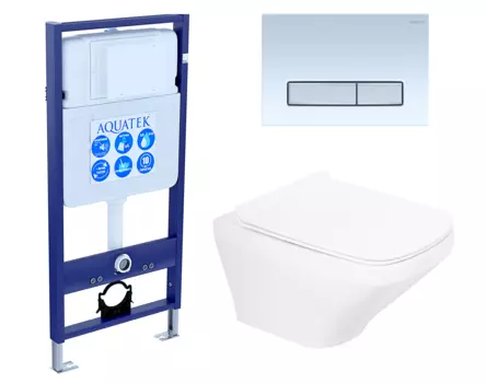 Комплект 3 в 1 инсталляция Акватек Standart 50 + Унитаз подвесной BelBagno Sela BB3201CHR с кнопкой белой хром INS-0000012 + BB3201CHR + BB3201SC + KDI-0000030