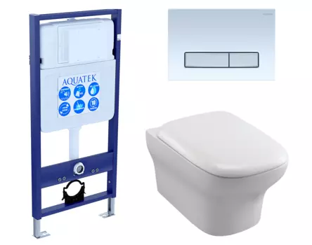 Комплект 3 в 1 инсталляция Акватек Standart 50 + Унитаз подвесной Jacob Delafon Vox EDM102-00 с кнопкой белой хром INS-0000012 + EDM102-00 + E20142-00 + KDI-0000030