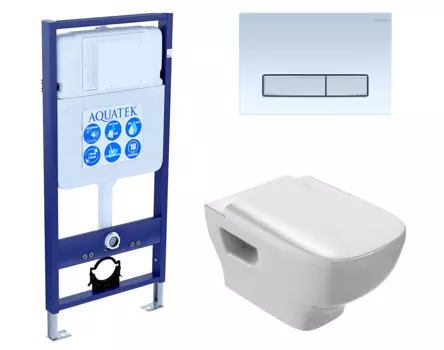 Комплект 3 в 1 инсталляция Акватек Standart 50 + Унитаз подвесной Jacob Delafon Struktura EDE102-00 с кнопкой белой хром INS-0000012 + EDE102-00 + E20606-00 + KDI-0000030