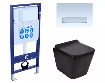Комплект 3 в 1 инсталляция Акватек Standart 50 + Подвесной унитаз WeltWasser Gelbach 041 MT-BL черный с кнопкой белой хром INS-0000012 + 10000008262 + KDI-0000030