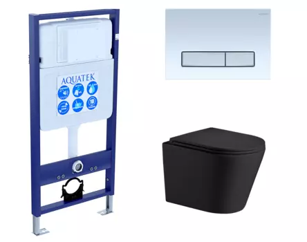 Комплект 3 в 1 инсталляция Акватек Standart 50 + Подвесной унитаз WeltWasser Salzbach 043 MT-BL черный с кнопкой белой хром INS-0000012 + 10000008258 + KDI-0000030