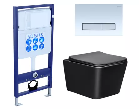 Комплект 3 в 1 инсталляция Акватек Standart 50 + Унитаз Vincea Q-Line VT1-12MB черный с кнопкой белой хром INS-0000012 + VT1-12MB + KDI-0000030
