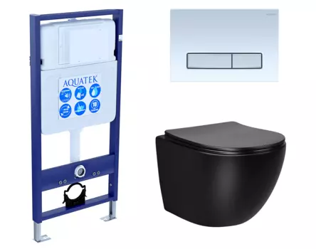 Комплект 3 в 1 инсталляция Акватек Standart 50 + Унитаз Vincea Globo VT1-14MB черный с кнопкой белой хром INS-0000012 + VT1-14MB + KDI-0000030
