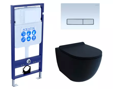 Комплект 3 в 1 инсталляция Акватек Standart 50 + Унитаз подвесной Esbano Garcia черный с кнопкой белой хром INS-0000012 + ESUPGARCBM + KDI-0000030