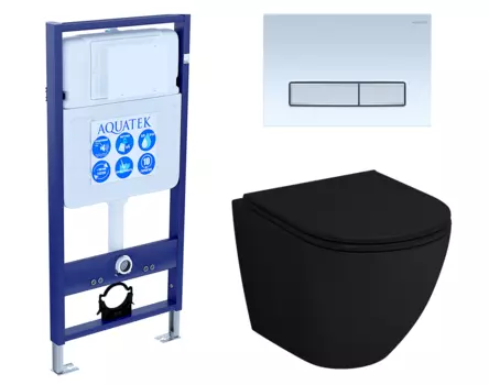 Комплект 3 в 1 инсталляция Акватек Standart 50 + Унитаз подвесной Grossman GR-4455BMS черный с кнопкой белой хром INS-0000012 + GR-4455BMS + KDI-0000030