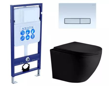 Комплект 3 в 1 инсталляция Акватек Standart 50 + Унитаз подвесной Weltwasser WW Merzbach 043 MT-BL черный с кнопкой белой хром INS-0000012 + 10000008255 + KDI-0000030