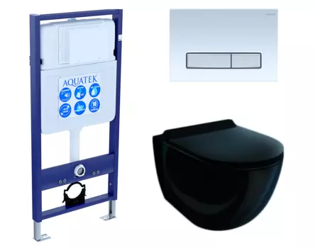 Комплект 3 в 1 инсталляция Акватек Standart 50 + Унитаз подвесной Esbano Garcia ESUPGARCB чёрный с кнопкой белой хром INS-0000012 + ESUPGARCB + KDI-0000030