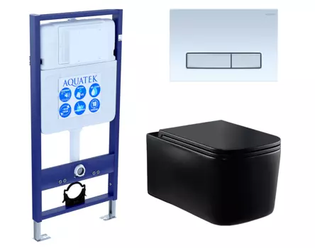 Комплект 3 в 1 инсталляция Акватек Standart 50 + Унитаз Vincea Ultra Rimless VT1-32MB черный с кнопкой белой хром INS-0000012 + VT1-32MB + KDI-0000030