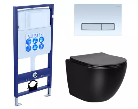 Комплект 3 в 1 инсталляция Акватек Standart 50 + Унитаз Vincea Globo VT1-14SMB черный с кнопкой белой хром INS-0000012 + VT1-14SMB + KDI-0000030