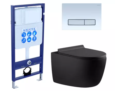 Комплект 3 в 1 инсталляция Акватек Standart 50 + Унитаз подвесной Aquanet Cetus 287008 черный с кнопкой белой INS-0000012 + 287008 + KDI-0000021