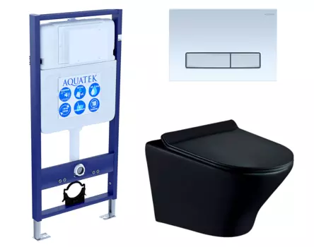 Комплект 3 в 1 инсталляция Акватек Standart 50 + Унитаз подвесной Esbano Aster ESUPASTEBM черный с кнопкой белой хром INS-0000012 + ESUPASTEBM + KDI-0000030