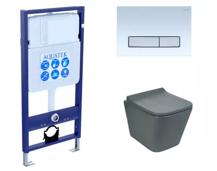 Комплект 3 в 1 инсталляция Акватек Standart 50 + Унитаз подвесной Weltwasser WW SK Gelbach 041 MT-GR серый с кнопкой белой хром INS-0000012 + 10000008263 + KDI-0000030