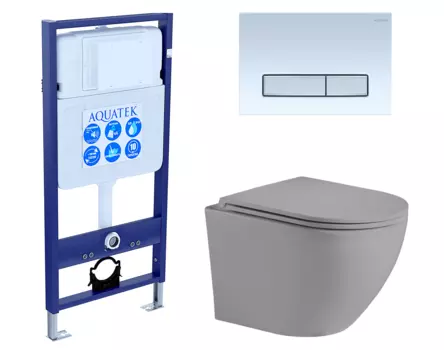 Комплект 3 в 1 инсталляция Акватек Standart 50 + Унитаз подвесной Weltwasser WW Merzbach 043 MT-GR серый с кнопкой белой хром INS-0000012 + 10000003708 + KDI-0000030