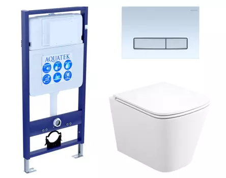 Комплект 3 в 1 инсталляция Акватек Standart 50 + Унитаз подвесной Enio Binario EN4215896 с кнопкой белой хром INS-0000012 + EN4215896 + KDI-0000030