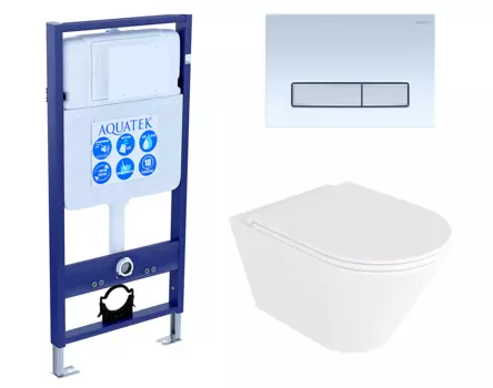 Комплект 3 в 1 инсталляция Акватек Standart 50 + Унитаз подвесной Enio Cento EN4280110 с кнопкой белой хром INS-0000012 + EN4280110 + KDI-0000021