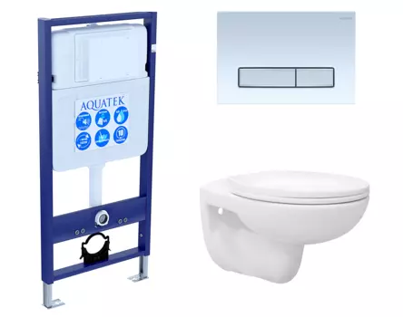 Комплект 3 в 1 инсталляция Акватек Standart 50 + Унитаз подвесной Enio Ekos EN0170571 с кнопкой белой хром INS-0000012 + EN0170571 + KDI-0000030