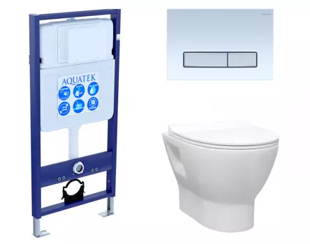 Комплект 3 в 1 инсталляция Акватек Standart 50 + Унитаз подвесной Enio Nativo EN1270551 с кнопкой белой хром INS-0000012 + EN1270551 + KDI-0000030